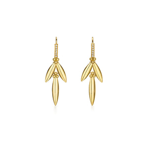 Yellow 18K Gold Feather Dangle Earrings | Dangly Gold Earrings | Cadar