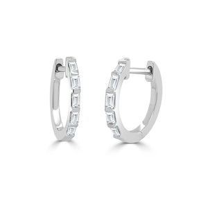 SABRINA DESIGNS- 14k White Gold & Diamond Baguette Huggie Earrings
